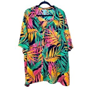 Catherine’s Mens 4X Button up bright Hawaiian shirt colorful leaves 80’s style